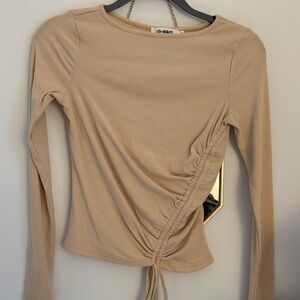 Beige Ruched Long Sleeve Top